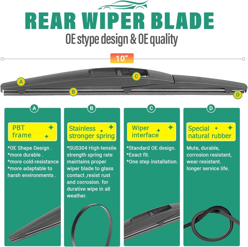 WINDSMILE 26" 18" 10" Windshield Wiper Blades Replacement for Honda HRV HR-V 2016 2017 2018 2019 2020 2021 2022 Premium All Weather Front Rear Wipers Set - OEM Quality (Pack of 3) - Image 4
